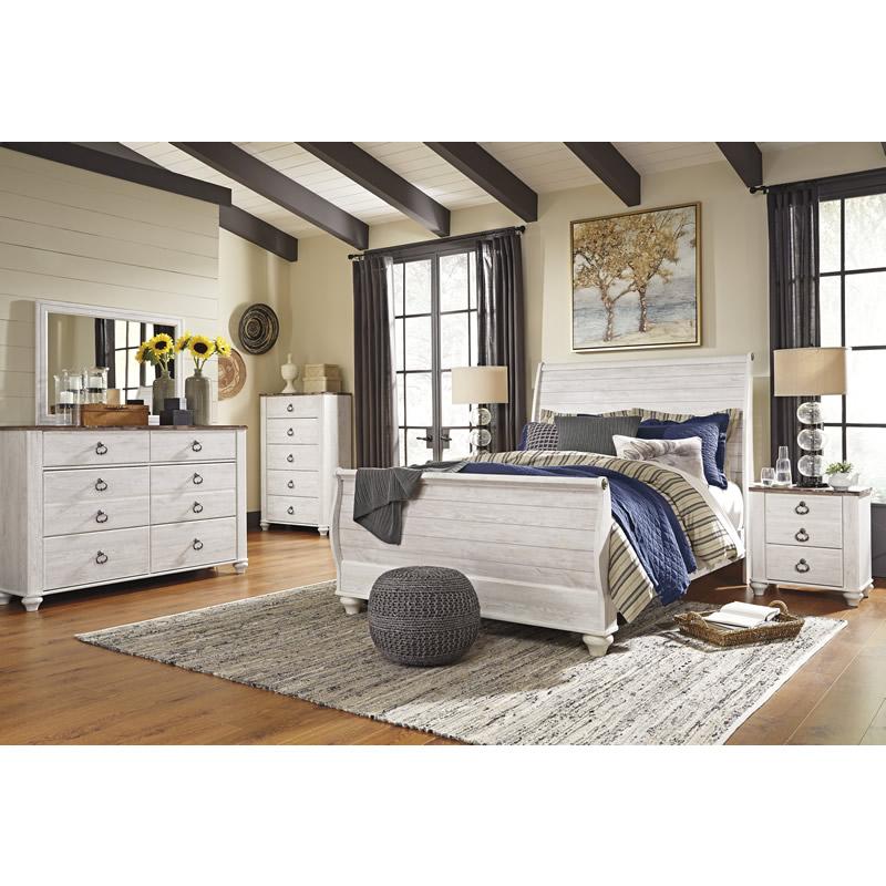 Willowton 6 Piece King Sleigh Bedroom - Whitewash Willowton 6 Piece King Sleigh Bedroom - Whitewash