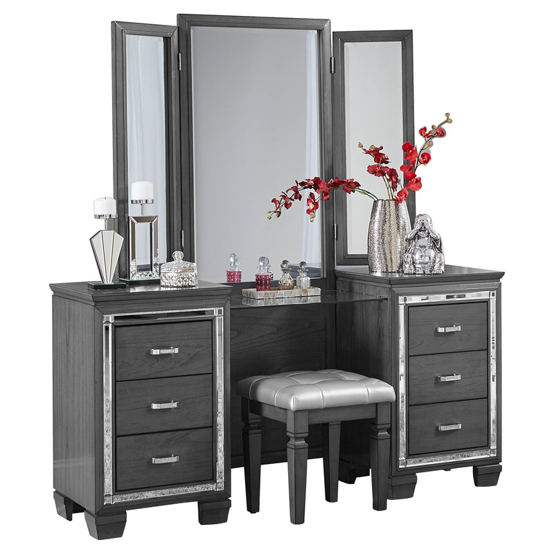 grey vanity dresser ON HOLD | Antique Painted French Blue & Grey Vanity Dresser W/ Mirror | Painted Distressed Makeup Table | Painted Shabby Chic Furniture