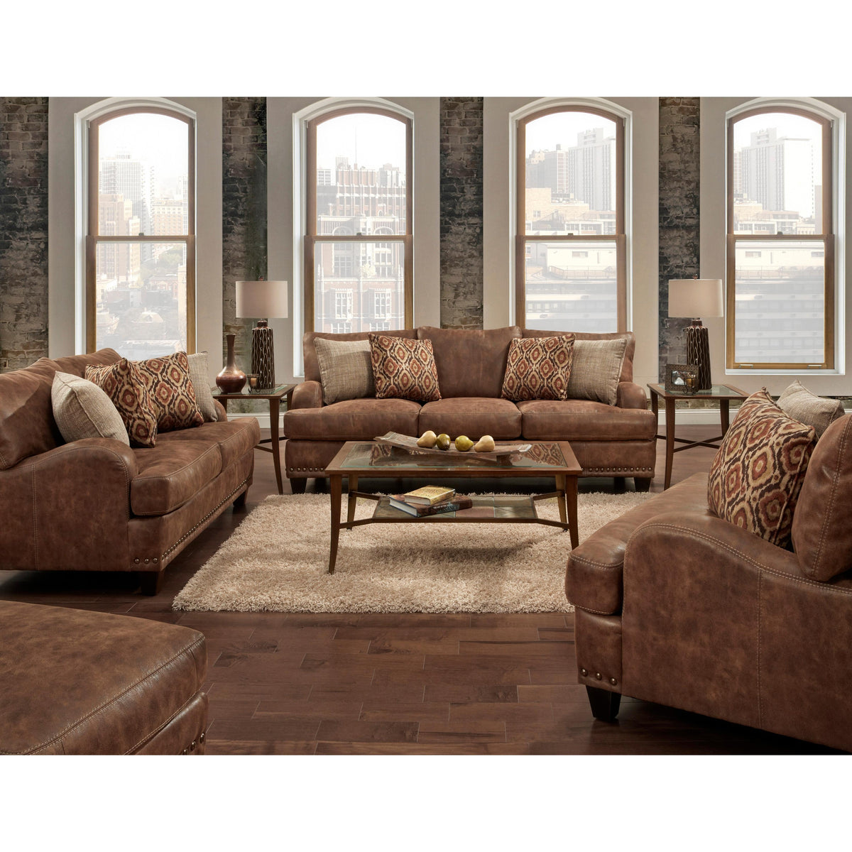 Franklin Indira Stationary Fabric and Leather Look Sofa 848-40 8337-15