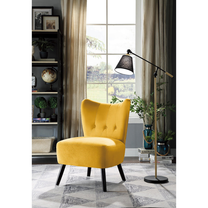 Lexicon Imani Collection Accent Chair with Button Tufted Chair Back Yellow Velvet