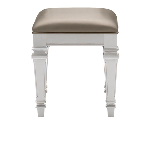 silver dressing table and stool 2-Piece Silver Makeup Vanity Set, Vanity Desk, Dressing Table Set w/Round Mirror, 4-Drawers and Stool, Height-Adjustable NHL-844P262897S