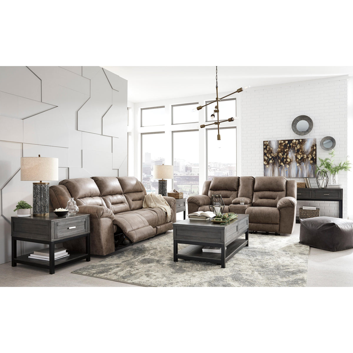Signature Design by Ashley Stoneland Reclining Leather Look Sofa 39905