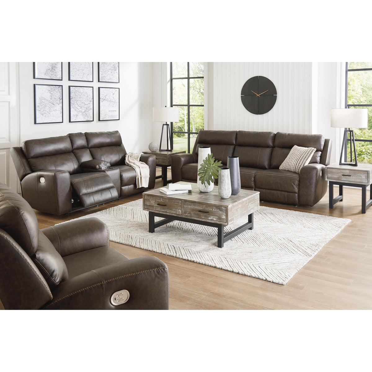 Signature Design by Ashley Roman Power Reclining Leather Match Lovesea
