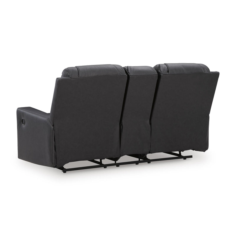 Benchcraft Mackmenville Reclining Leather Look Loveseat with Console 7