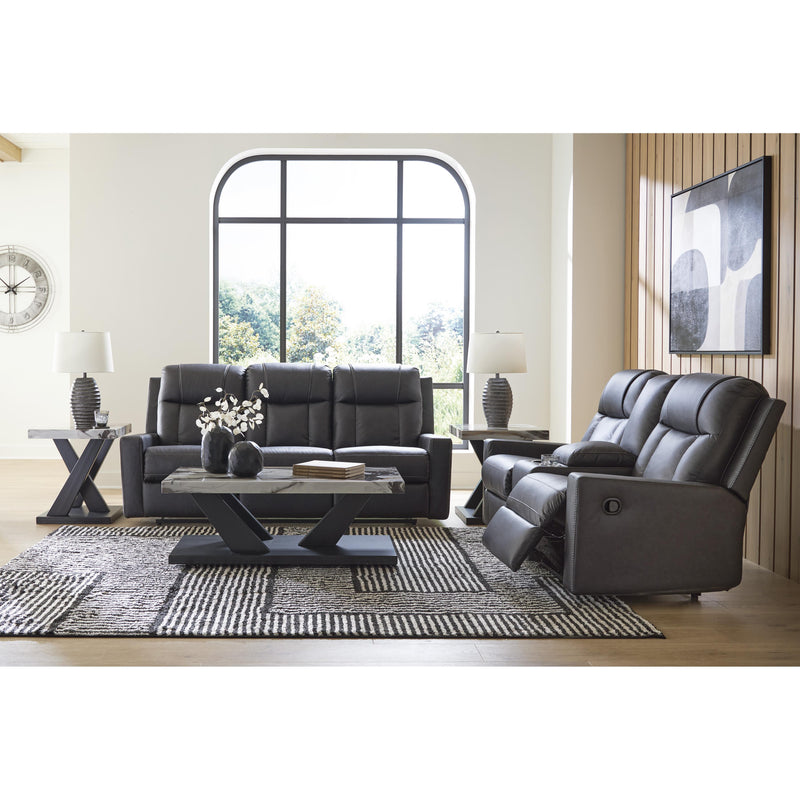 Benchcraft Mackmenville Reclining Leather Look Loveseat with Console 7